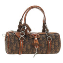 Christian Dior Trotter Canvas Romantic Hand Bag PVC Brown Silver Auth 189127M-1
