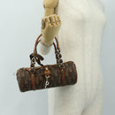 Christian Dior Trotter Canvas Romantic Hand Bag PVC Brown Silver Auth 189127M-27