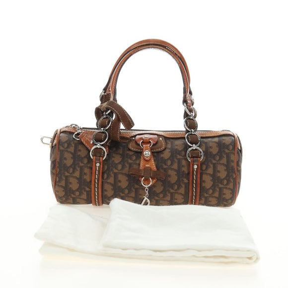 Christian Dior Trotter Canvas Romantic Hand Bag PVC Brown Silver Auth 189127M