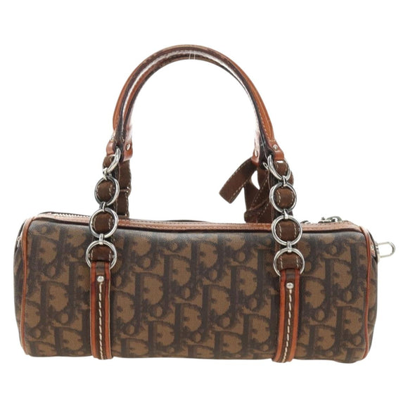 Christian Dior Trotter Canvas Romantic Hand Bag PVC Brown Silver Auth 189127M
