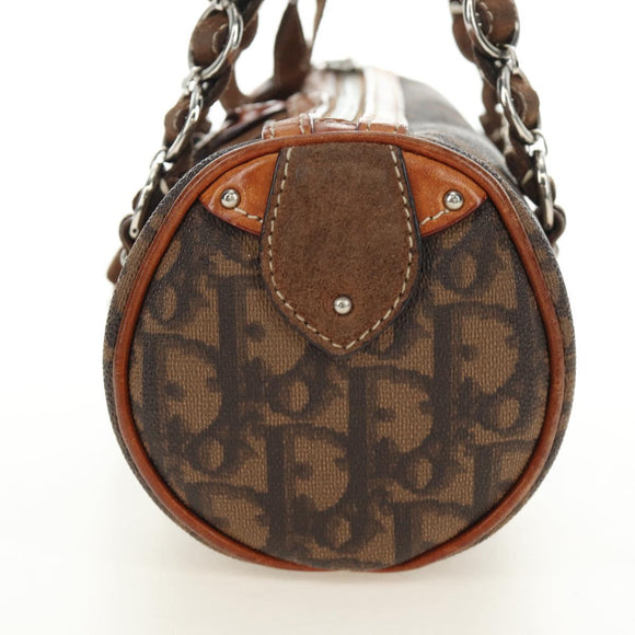 Christian Dior Trotter Canvas Romantic Hand Bag PVC Brown Silver Auth 189127M