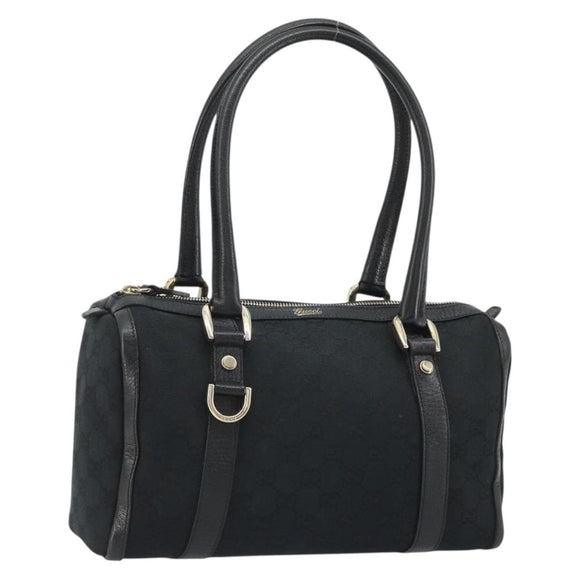 GUCCI GG Canvas Abbey Boston Bag Black Gold 130942 Auth 189128A