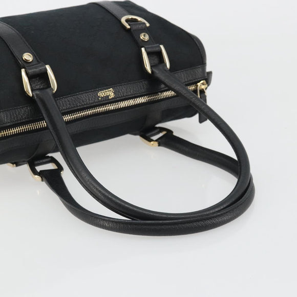 GUCCI GG Canvas Abbey Boston Bag Black Gold 130942 Auth 189128A