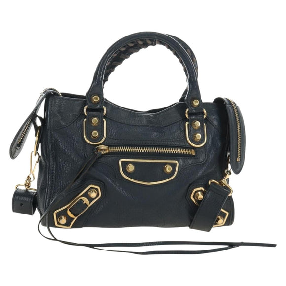 BALENCIAGA Classic Metallic Edge Mini City Bag Leather 2way Navy Auth 189129M