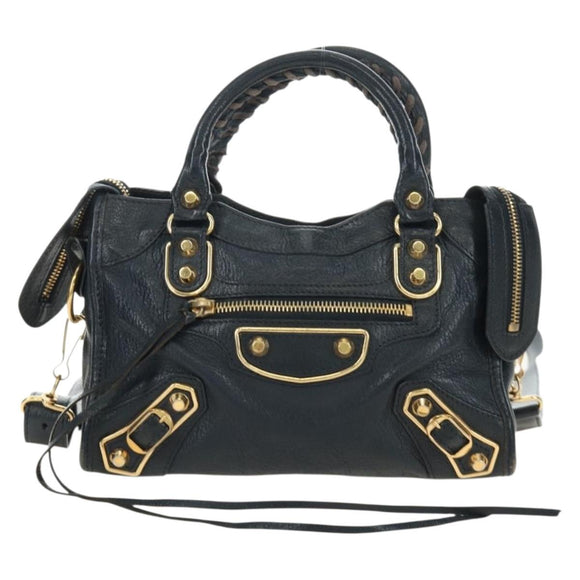 BALENCIAGA Classic Metallic Edge Mini City Bag Leather 2way Navy Auth 189129M