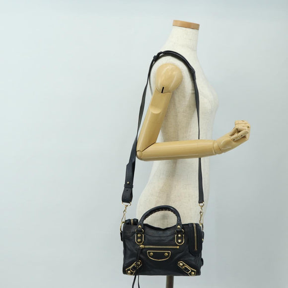 BALENCIAGA Classic Metallic Edge Mini City Bag Leather 2way Navy Auth 189129M