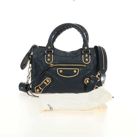 BALENCIAGA Classic Metallic Edge Mini City Bag Leather 2way Navy Auth 189129M