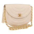 CHANEL Chain Shoulder Bag Satin Champagne Gold Gold CC Auth 189130A-1