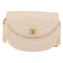 CHANEL Chain Shoulder Bag Satin Champagne Gold Gold CC Auth 189130A-13
