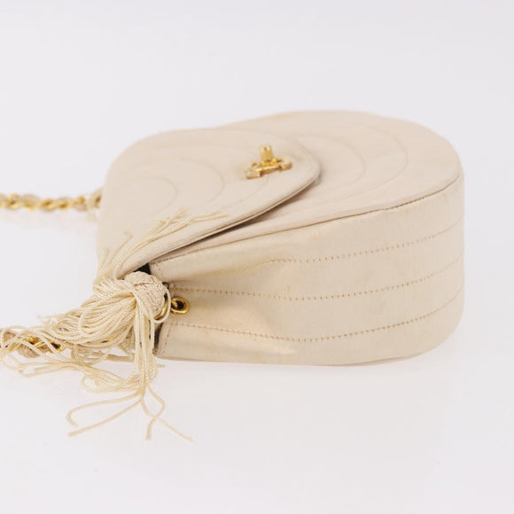 CHANEL Chain Shoulder Bag Satin Champagne Gold Gold CC Auth 189130A