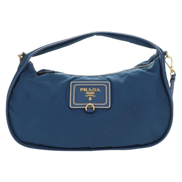 PRADA Shoulder Bag Nylon 2way Blue Gold Auth 189145V