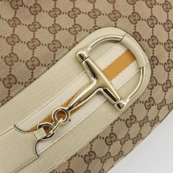 GUCCI GG Canvas Horsebit Shoulder Bag Beige 137388 Auth 189146V