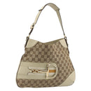 GUCCI GG Canvas Horsebit Shoulder Bag Beige 137388 Auth 189146V-1