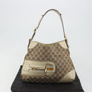 GUCCI GG Canvas Horsebit Shoulder Bag Beige 137388 Auth 189146V-12