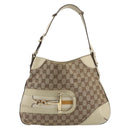 GUCCI GG Canvas Horsebit Shoulder Bag Beige 137388 Auth 189146V-13