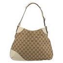 GUCCI GG Canvas Horsebit Shoulder Bag Beige 137388 Auth 189146V-2