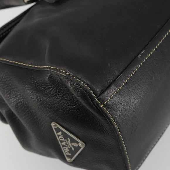 PRADA Shoulder Bag Leather Black Silver Auth 189148A