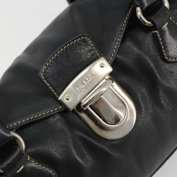 PRADA Shoulder Bag Leather Black Silver Auth 189148A