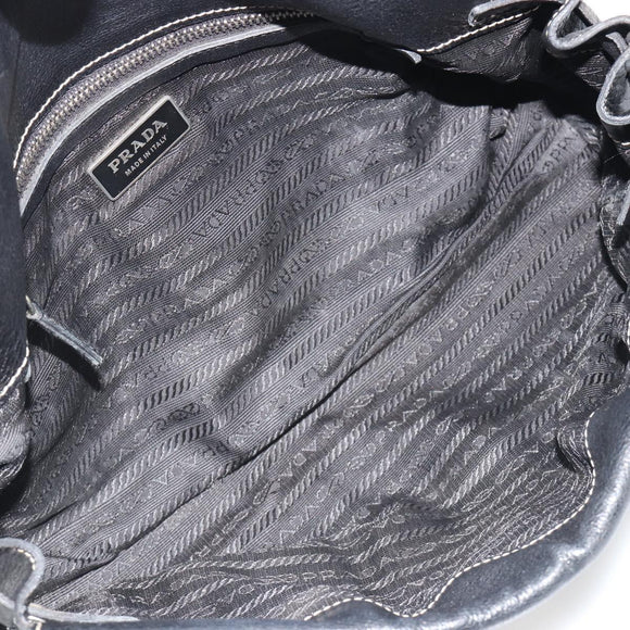 PRADA Shoulder Bag Leather Black Silver Auth 189148A