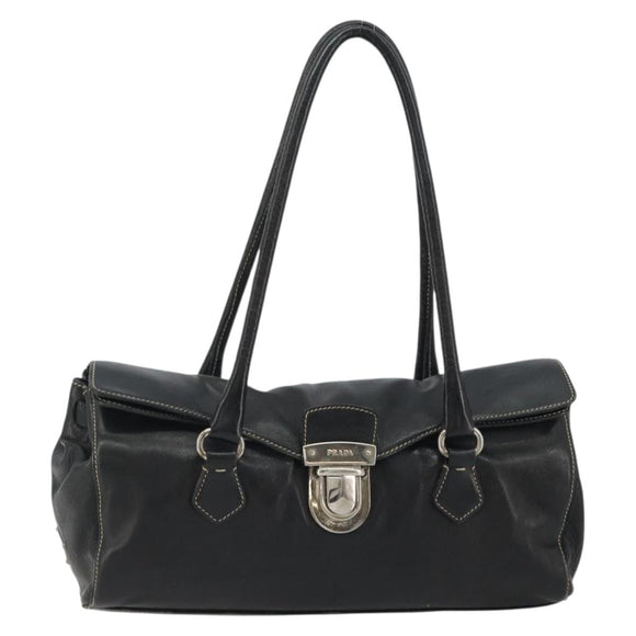 PRADA Shoulder Bag Leather Black Silver Auth 189148A