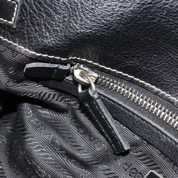 PRADA Shoulder Bag Leather Black Silver Auth 189148A