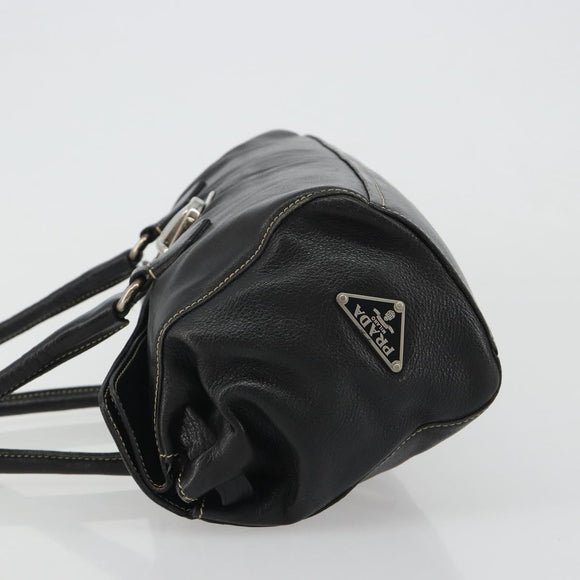 PRADA Shoulder Bag Leather Black Silver Auth 189148A