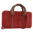 GUCCI Bamboo Shoulder Wallet Outlet Suede 2way Red Gold Auth 189149-1