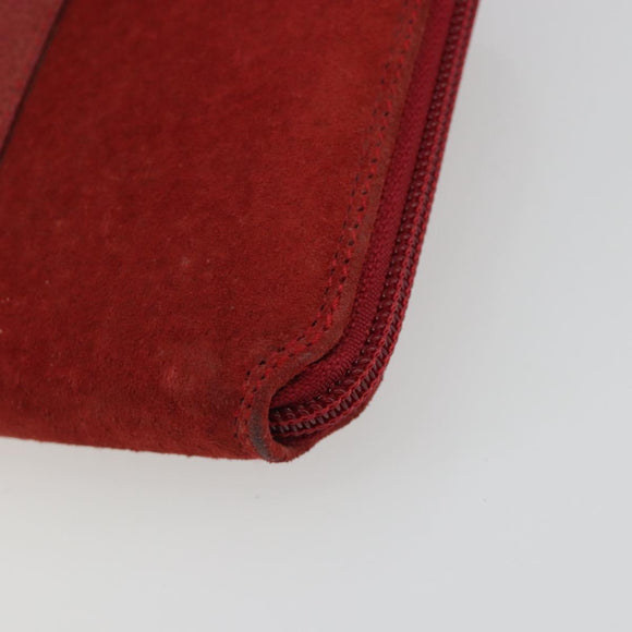 GUCCI Bamboo Shoulder Wallet Outlet Suede 2way Red Gold Auth 189149