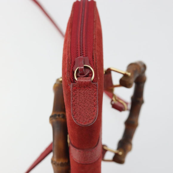 GUCCI Bamboo Shoulder Wallet Outlet Suede 2way Red Gold Auth 189149