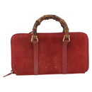 GUCCI Bamboo Shoulder Wallet Outlet Suede 2way Red Gold Auth 189149-13