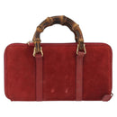 GUCCI Bamboo Shoulder Wallet Outlet Suede 2way Red Gold Auth 189149-2