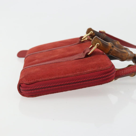 GUCCI Bamboo Shoulder Wallet Outlet Suede 2way Red Gold Auth 189149