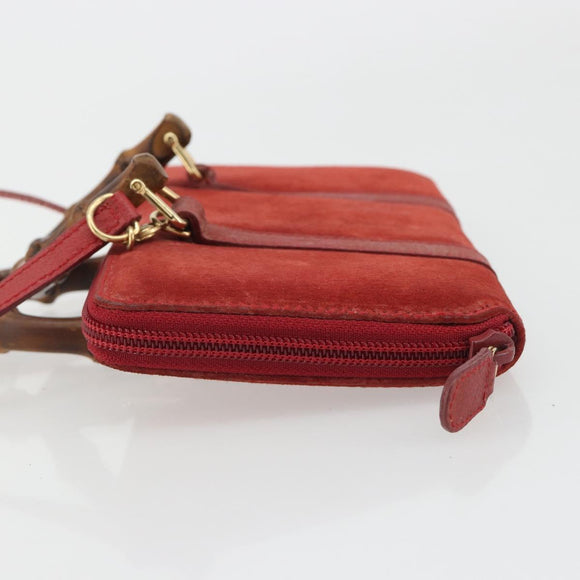 GUCCI Bamboo Shoulder Wallet Outlet Suede 2way Red Gold Auth 189149