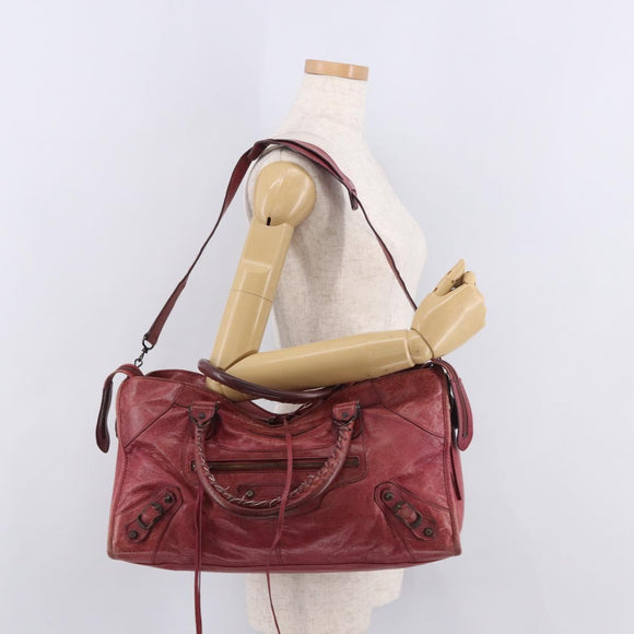 BALENCIAGA The Part Time Hand Bag Leather 2way Red 168028 Auth 189152A
