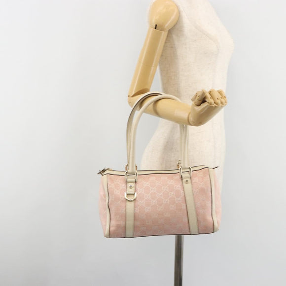 GUCCI GG Canvas Abbey Boston Bag Pink Gold Auth 189155