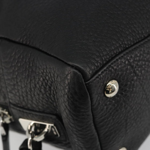 PRADA Boston Bag Leather Black Silver Auth 189156SAV