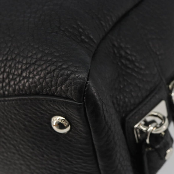 PRADA Boston Bag Leather Black Silver Auth 189156SAV