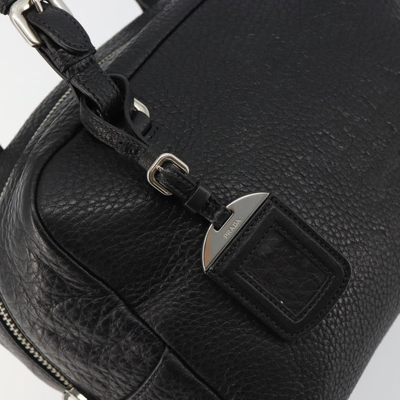 PRADA Boston Bag Leather Black Silver Auth 189156SAV