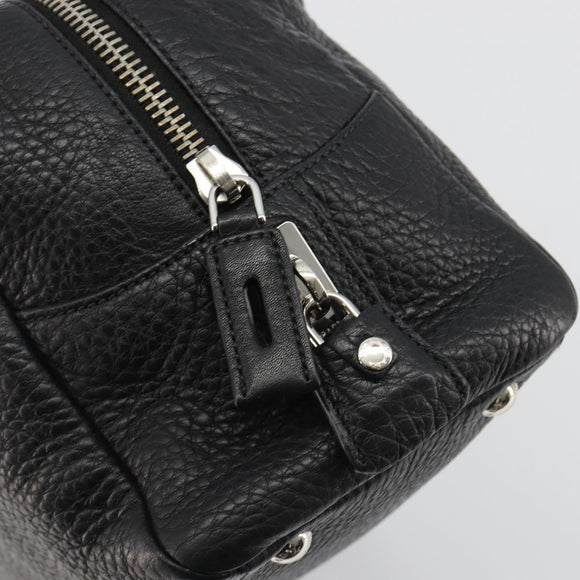 PRADA Boston Bag Leather Black Silver Auth 189156SAV