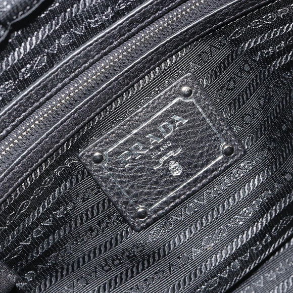 PRADA Boston Bag Leather Black Silver Auth 189156SAV