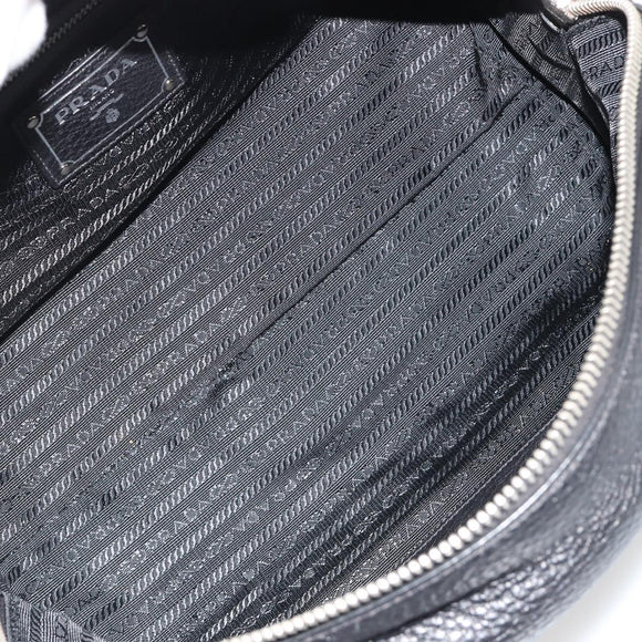 PRADA Boston Bag Leather Black Silver Auth 189156SAV