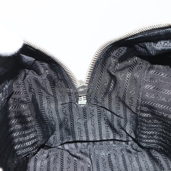 PRADA Boston Bag Leather Black Silver Auth 189156SAV