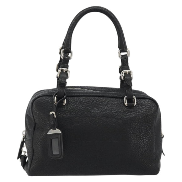 PRADA Boston Bag Leather Black Silver Auth 189156SAV