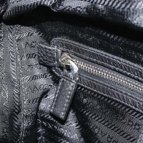 PRADA Boston Bag Leather Black Silver Auth 189156SAV