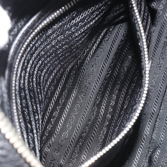 PRADA Boston Bag Leather Black Silver Auth 189156SAV