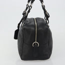 PRADA Boston Bag Leather Black Silver Auth 189156SAV-3