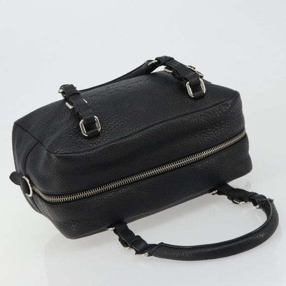 PRADA Boston Bag Leather Black Silver Auth 189156SAV