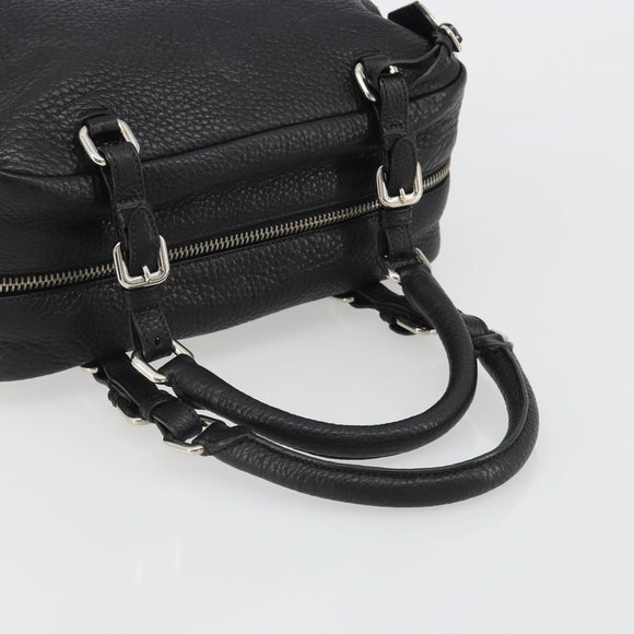 PRADA Boston Bag Leather Black Silver Auth 189156SAV