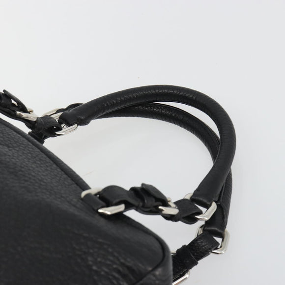 PRADA Boston Bag Leather Black Silver Auth 189156SAV