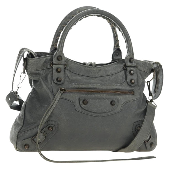 BALENCIAGA The Town Hand Bag Leather 2way Gray 240579 Auth 189158SAM